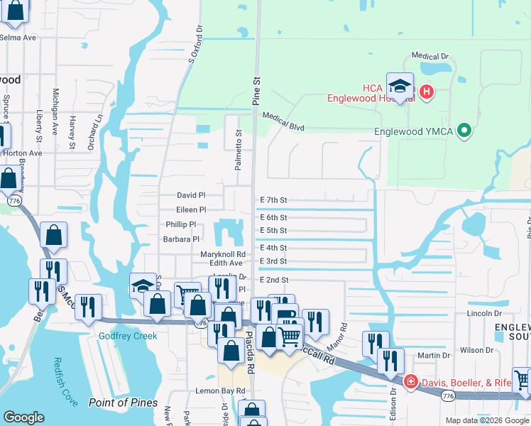 map of restaurants, bars, coffee shops, grocery stores, and more near 804 East 6th Street in Englewood