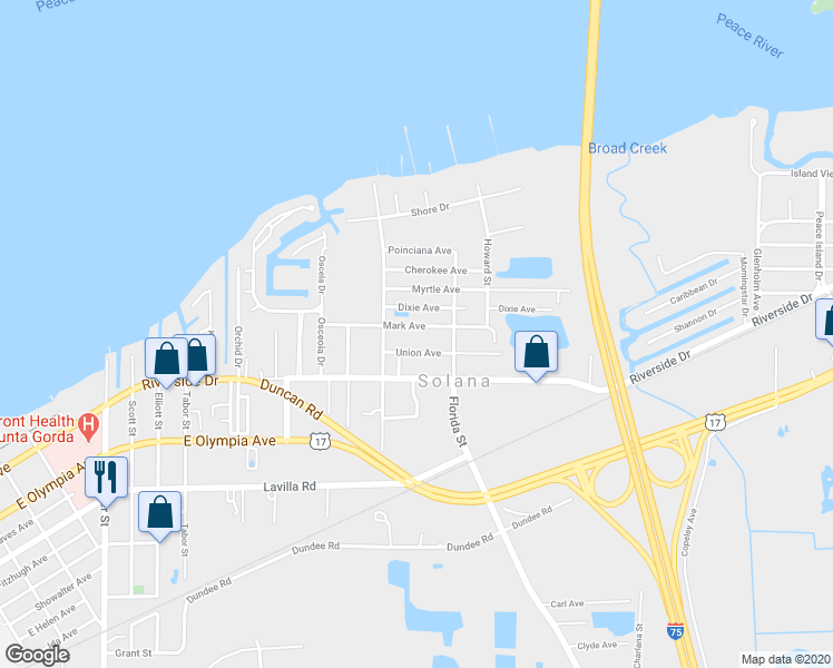 map of restaurants, bars, coffee shops, grocery stores, and more near 2021 Mark Ave in Punta Gorda