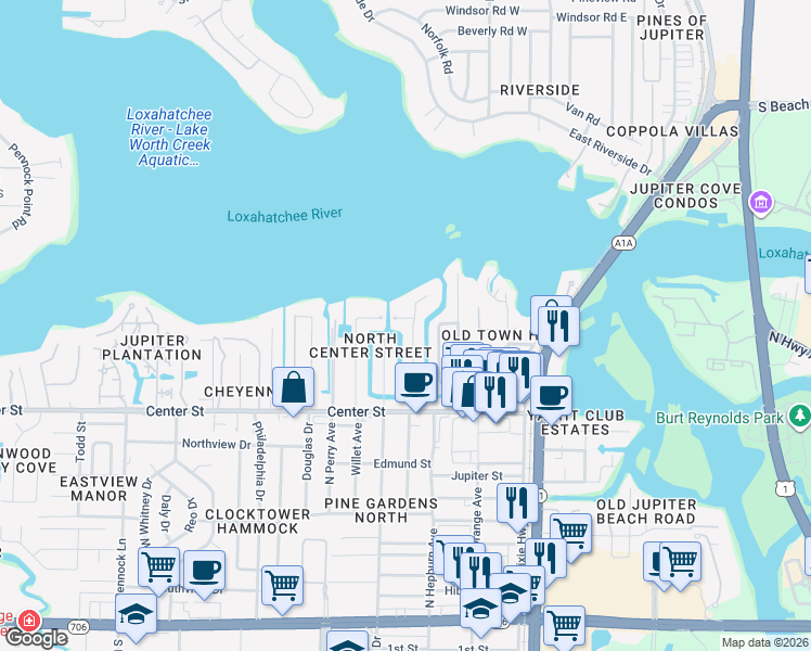 map of restaurants, bars, coffee shops, grocery stores, and more near 940 Dolphin Dr in Jupiter