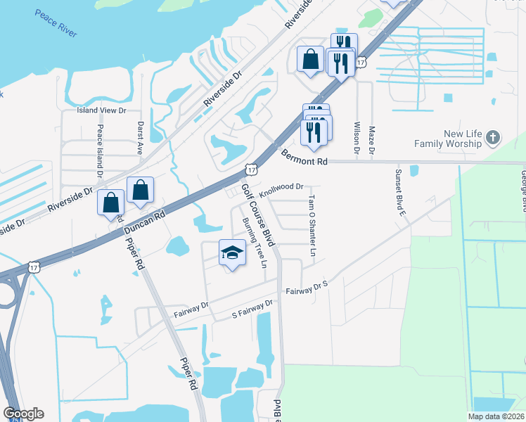 map of restaurants, bars, coffee shops, grocery stores, and more near 6102 Golf Course Boulevard in Punta Gorda