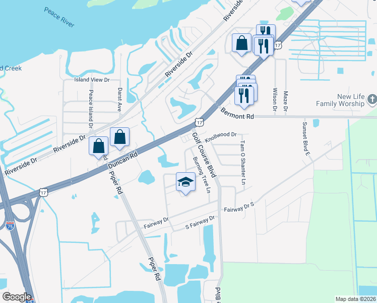 map of restaurants, bars, coffee shops, grocery stores, and more near 4337 Knollwood Drive in Punta Gorda