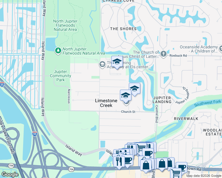 map of restaurants, bars, coffee shops, grocery stores, and more near 6902 Palm Garden Street in Jupiter