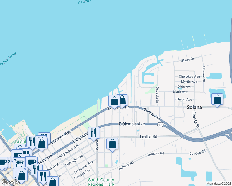 map of restaurants, bars, coffee shops, grocery stores, and more near 101 Roundhouse Street in Punta Gorda