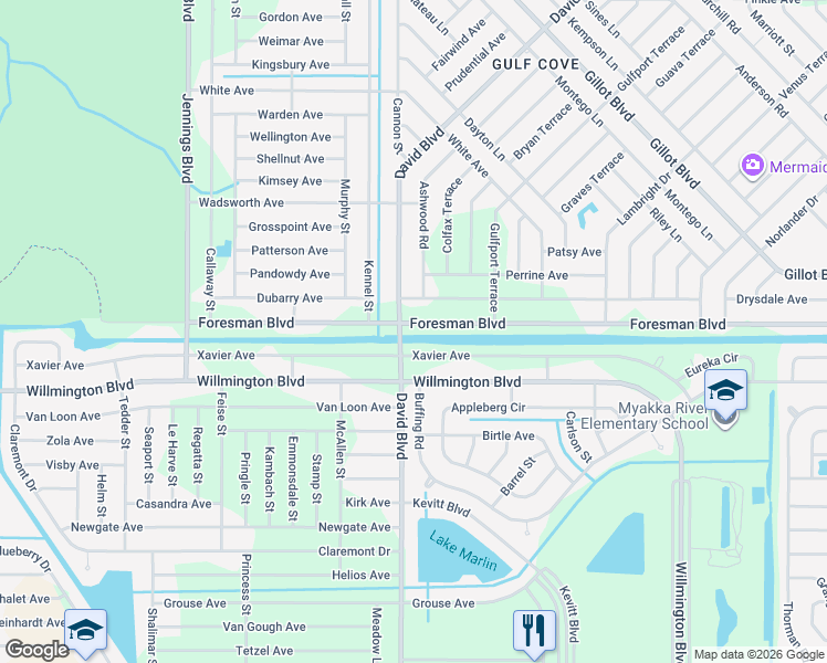 map of restaurants, bars, coffee shops, grocery stores, and more near 12760 Xavier Avenue in Port Charlotte