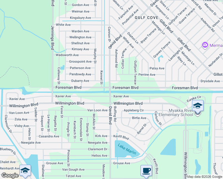 map of restaurants, bars, coffee shops, grocery stores, and more near 12760 Xavier Avenue in Port Charlotte