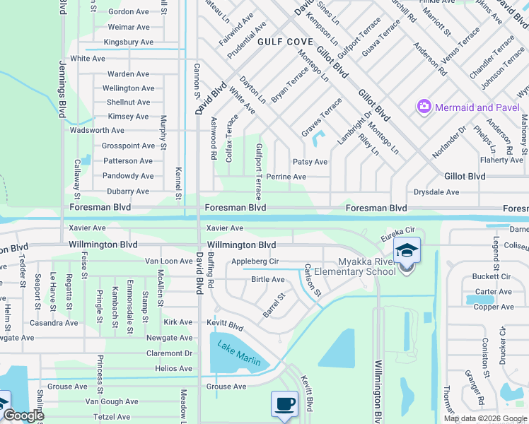 map of restaurants, bars, coffee shops, grocery stores, and more near 12856 Xavier Avenue in Port Charlotte