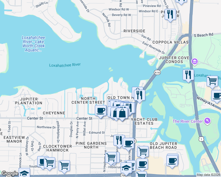 map of restaurants, bars, coffee shops, grocery stores, and more near 954 Marlin Drive in Jupiter
