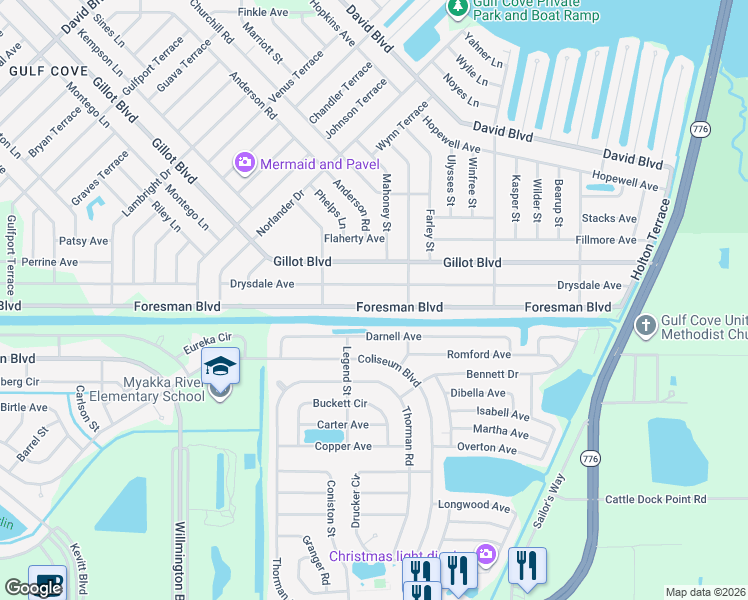 map of restaurants, bars, coffee shops, grocery stores, and more near 13341 Drysdale Avenue in Port Charlotte