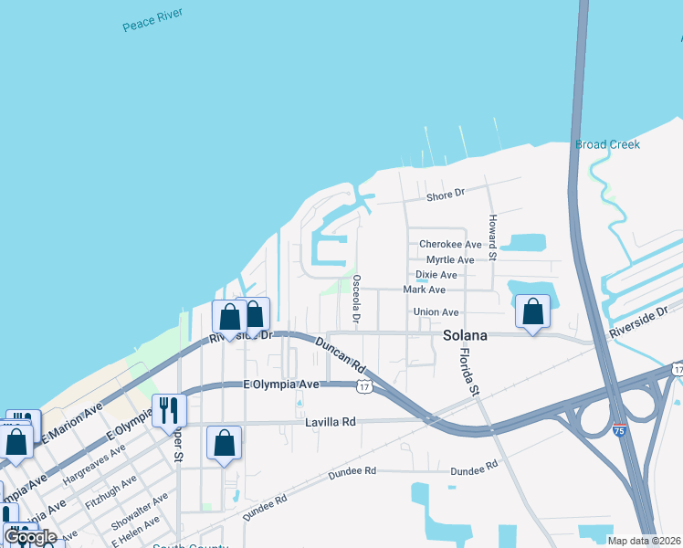 map of restaurants, bars, coffee shops, grocery stores, and more near 25188 Marion Avenue in Punta Gorda