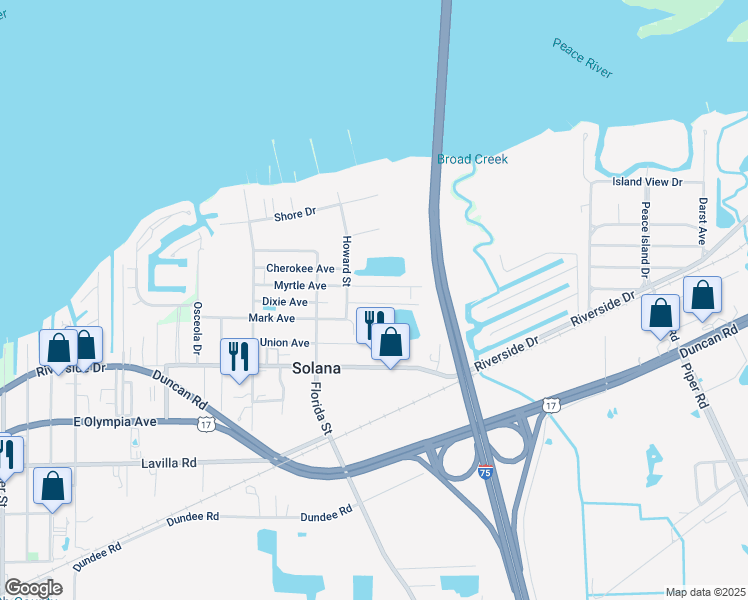 map of restaurants, bars, coffee shops, grocery stores, and more near 2433 Myrtle Avenue in Punta Gorda