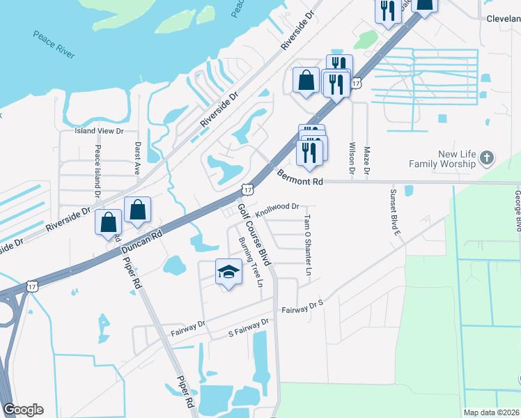 map of restaurants, bars, coffee shops, grocery stores, and more near 4520 Knollwood Drive in Punta Gorda