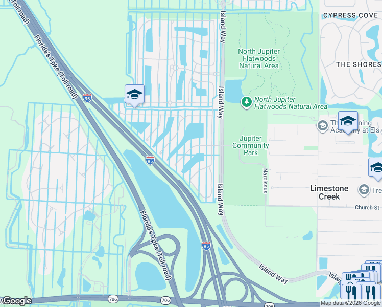 map of restaurants, bars, coffee shops, grocery stores, and more near 120 Casa Circle in Jupiter