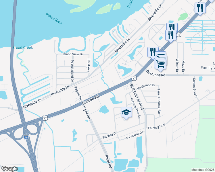 map of restaurants, bars, coffee shops, grocery stores, and more near 500 London Road in Punta Gorda