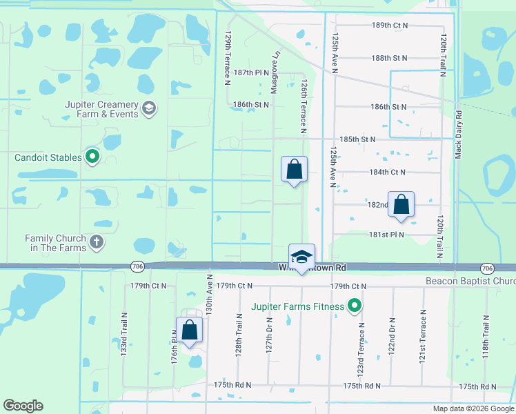 map of restaurants, bars, coffee shops, grocery stores, and more near 18238 128th Trail North in Jupiter