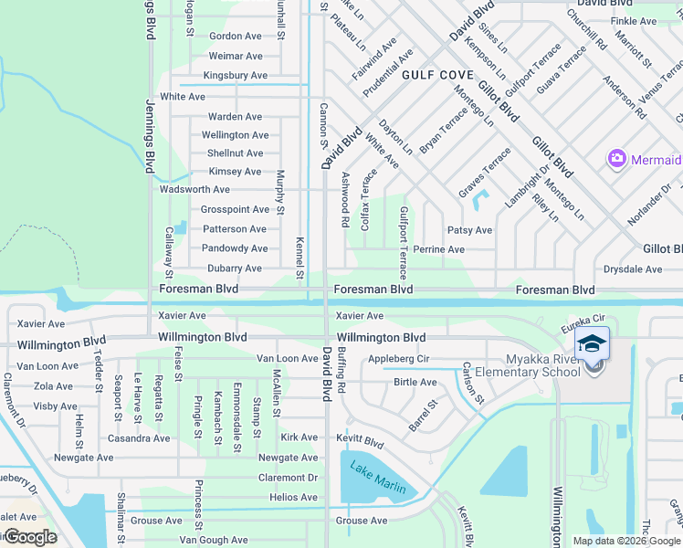 map of restaurants, bars, coffee shops, grocery stores, and more near 12295 Deepwoods Ave in Port Charlotte