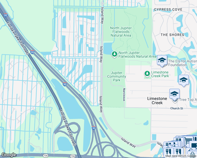map of restaurants, bars, coffee shops, grocery stores, and more near 301 Rudder Cay Way in Jupiter
