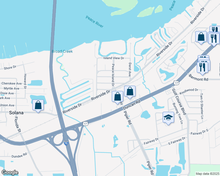map of restaurants, bars, coffee shops, grocery stores, and more near 3510 Country Club Lane in Punta Gorda