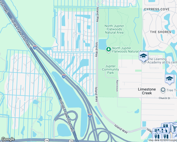 map of restaurants, bars, coffee shops, grocery stores, and more near 108 Casa Circle in Jupiter