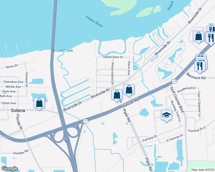 map of restaurants, bars, coffee shops, grocery stores, and more near 3510 Country Club Lane in Punta Gorda