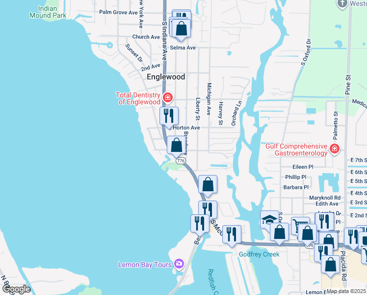 map of restaurants, bars, coffee shops, grocery stores, and more near 898 South Broadway in Englewood