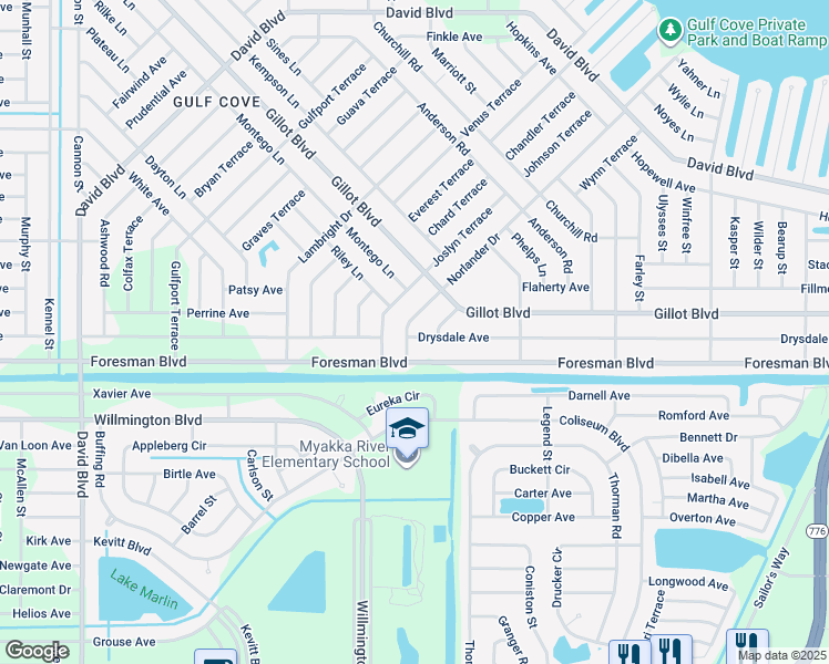 map of restaurants, bars, coffee shops, grocery stores, and more near 13145 Drysdale Avenue in Port Charlotte
