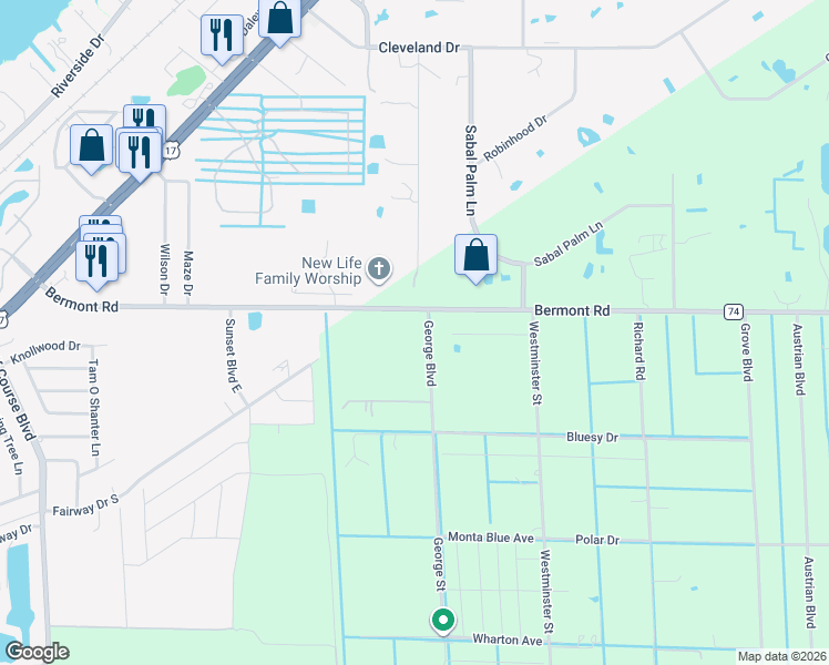 map of restaurants, bars, coffee shops, grocery stores, and more near 6027 George Road in Punta Gorda