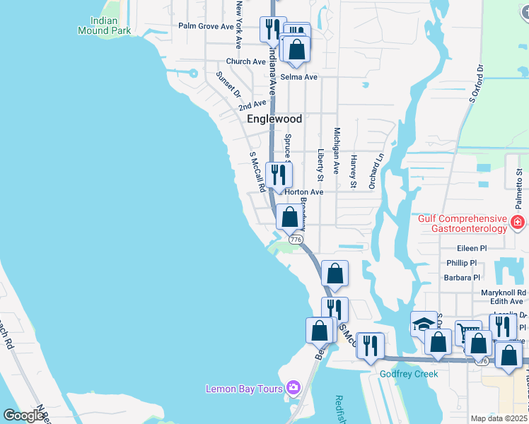 map of restaurants, bars, coffee shops, grocery stores, and more near 890A South McCall Road in Englewood