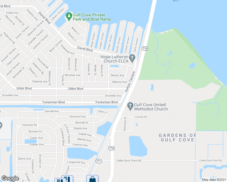 map of restaurants, bars, coffee shops, grocery stores, and more near 6127 Gillot Boulevard in Port Charlotte