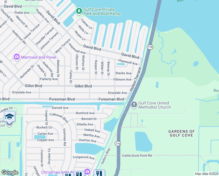 map of restaurants, bars, coffee shops, grocery stores, and more near 6079 Gillot Boulevard in Port Charlotte