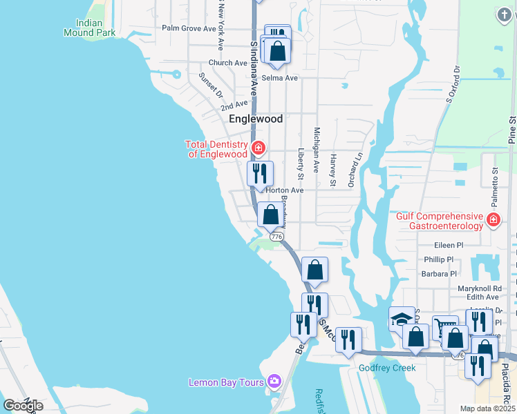 map of restaurants, bars, coffee shops, grocery stores, and more near 865 South McCall Road in Englewood