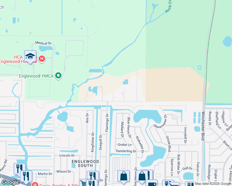map of restaurants, bars, coffee shops, grocery stores, and more near 1305 Seahorse Lane in Englewood