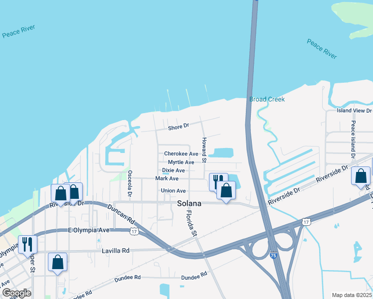 map of restaurants, bars, coffee shops, grocery stores, and more near 2133 Poinciana Avenue in Punta Gorda