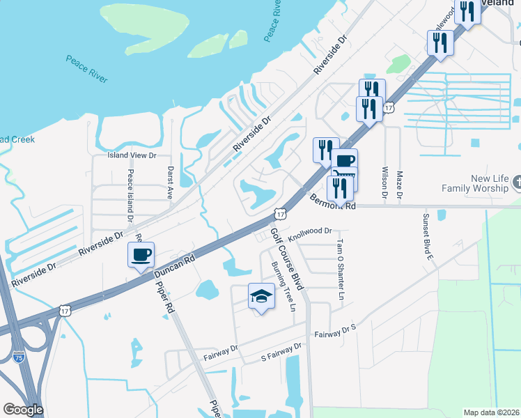 map of restaurants, bars, coffee shops, grocery stores, and more near Duncan Road in Punta Gorda