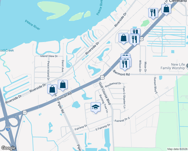 map of restaurants, bars, coffee shops, grocery stores, and more near Duncan Road in Punta Gorda