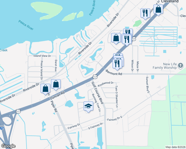 map of restaurants, bars, coffee shops, grocery stores, and more near Duncan Road in Punta Gorda
