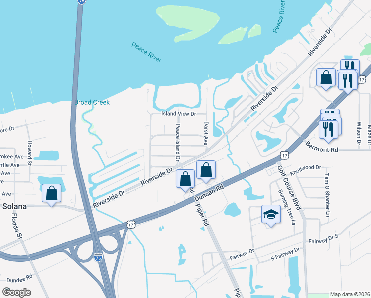 map of restaurants, bars, coffee shops, grocery stores, and more near 3625 Dawson Lane in Punta Gorda