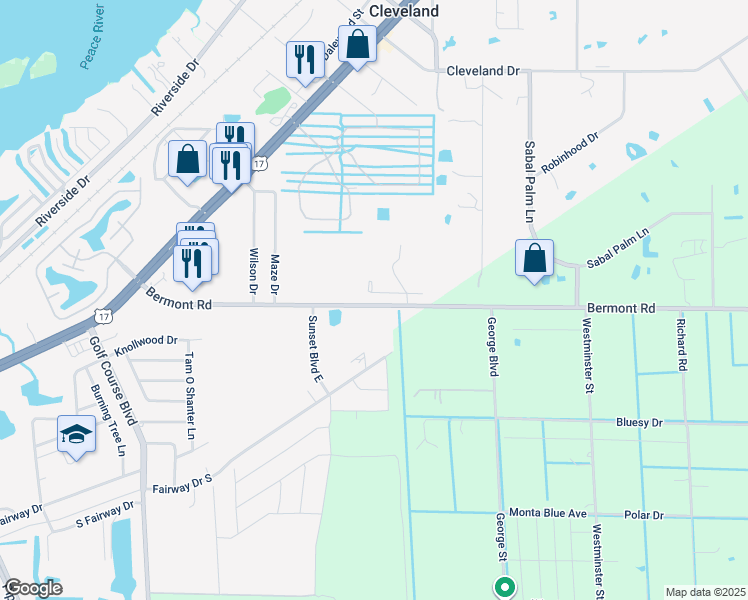 map of restaurants, bars, coffee shops, grocery stores, and more near 28101 Bermont Road in Punta Gorda