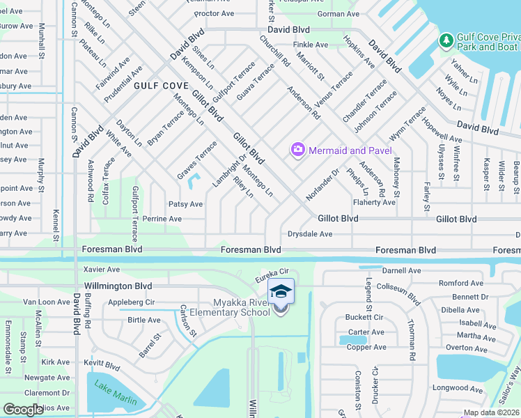 map of restaurants, bars, coffee shops, grocery stores, and more near 5477 Riley Lane in Port Charlotte
