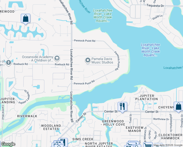 map of restaurants, bars, coffee shops, grocery stores, and more near 18413 Limestone Road in Jupiter