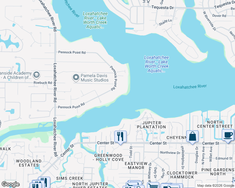 map of restaurants, bars, coffee shops, grocery stores, and more near 5270 Pennock Point Road in Jupiter