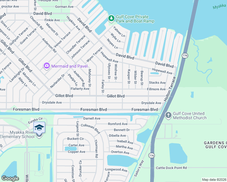 map of restaurants, bars, coffee shops, grocery stores, and more near 13489 Fillmore Avenue in Port Charlotte