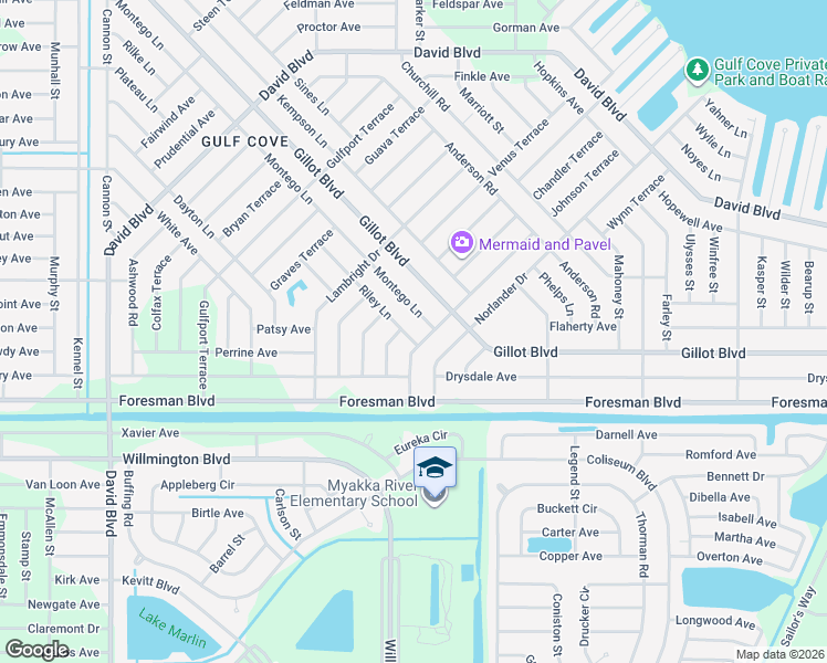 map of restaurants, bars, coffee shops, grocery stores, and more near 5477 Riley Lane in Port Charlotte