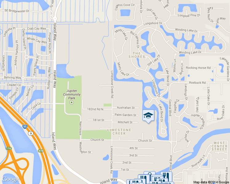 map of restaurants, bars, coffee shops, grocery stores, and more near 18426 Limestone Creek Road in Jupiter