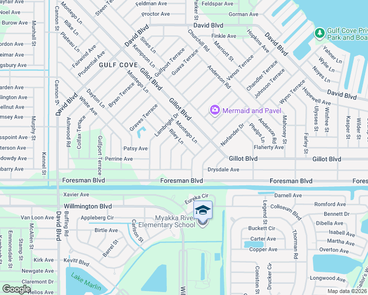 map of restaurants, bars, coffee shops, grocery stores, and more near 5477 Riley Lane in Port Charlotte