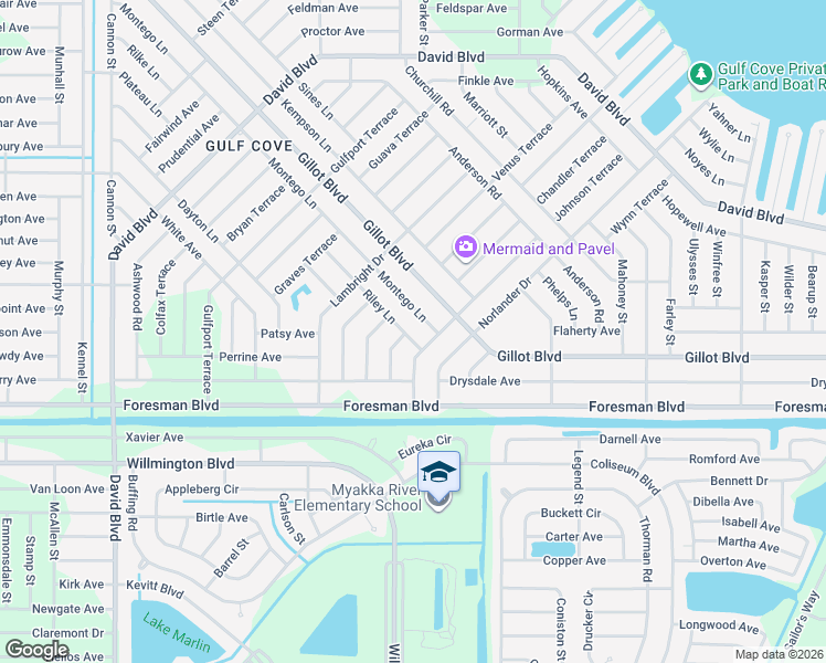 map of restaurants, bars, coffee shops, grocery stores, and more near 5477 Riley Lane in Port Charlotte