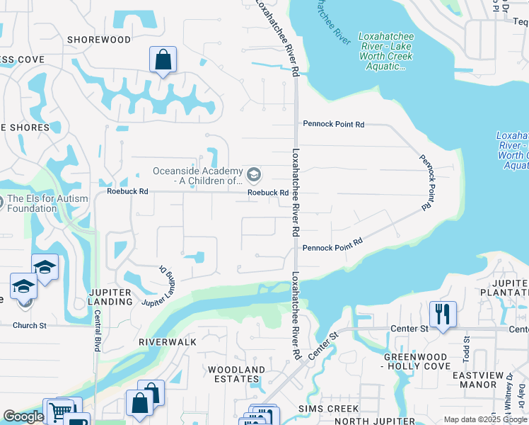 map of restaurants, bars, coffee shops, grocery stores, and more near 5816 Set-N-Sun Place in Jupiter