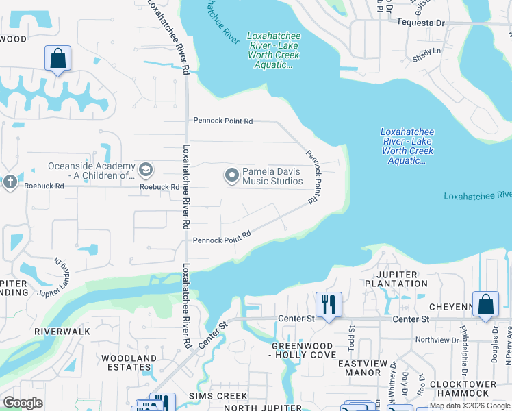 map of restaurants, bars, coffee shops, grocery stores, and more near 5481 Hibiscus Road in Jupiter