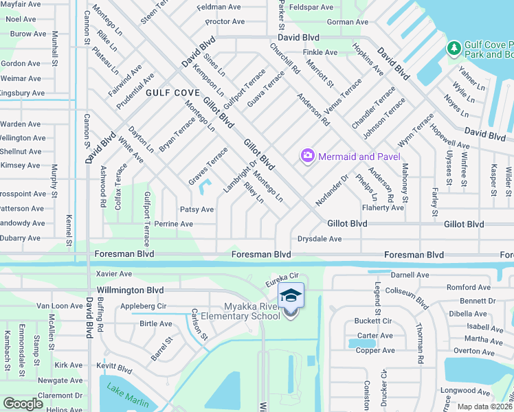map of restaurants, bars, coffee shops, grocery stores, and more near 5477 Riley Lane in Port Charlotte