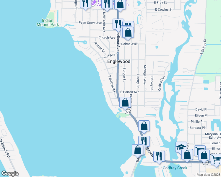 map of restaurants, bars, coffee shops, grocery stores, and more near 820 Knights Lane in Englewood