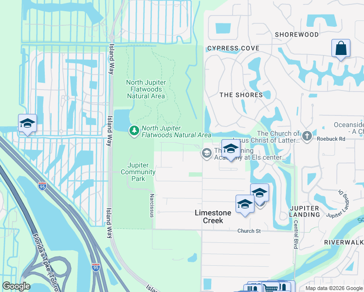 map of restaurants, bars, coffee shops, grocery stores, and more near 7090 184th Place North in Jupiter